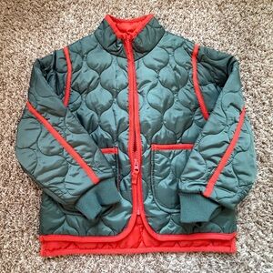 Children's Quilted Forest Green Puffer Jacket with Red Trim SZ 6/6x